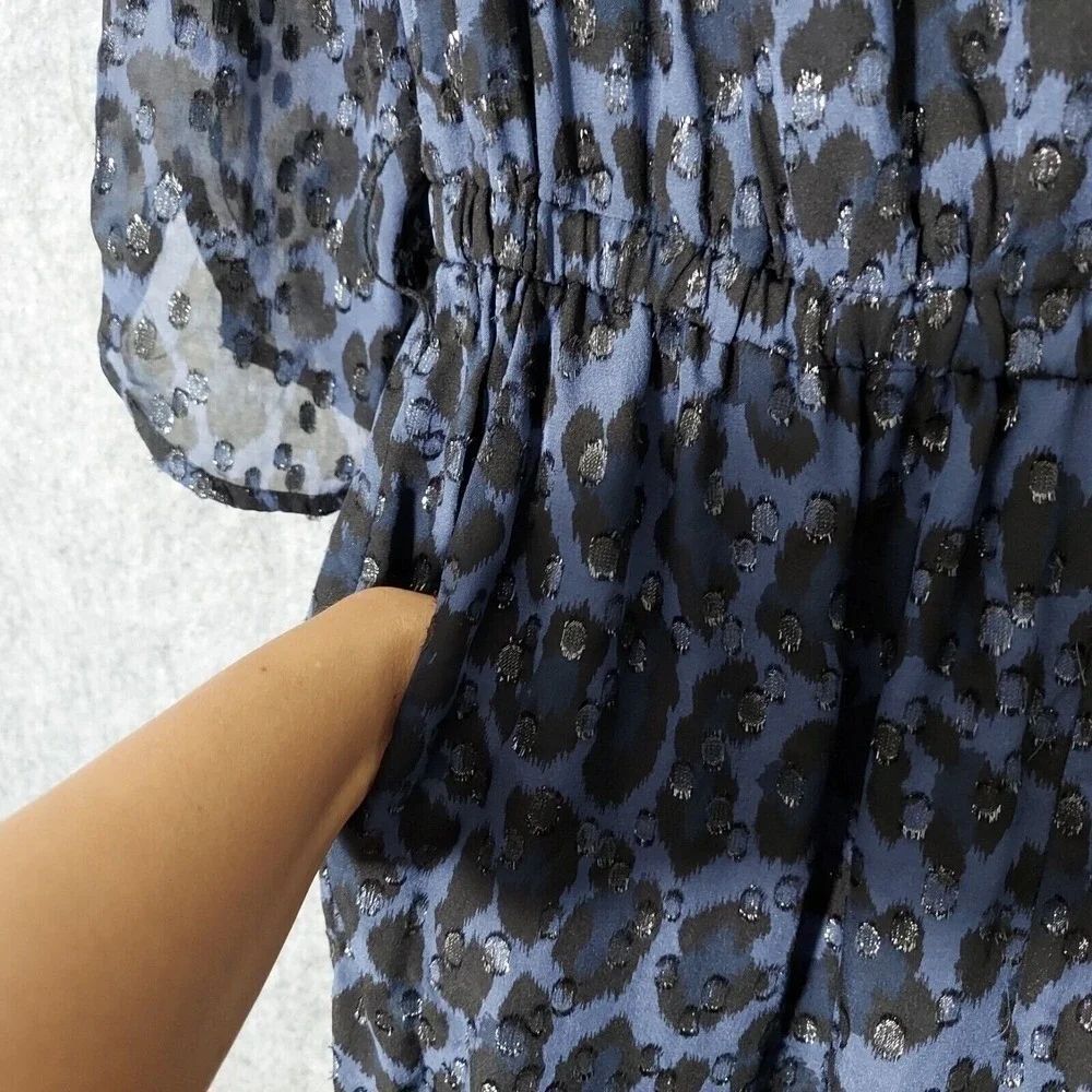 Kate Spade Jumpsuit Women 0 Navy‎ Silk Leopard Swiss Dot Metallic Retro Party